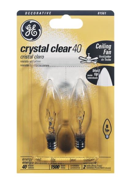 Ge Crystal Clear Decorative 40 Watt B Candelabra Base Blunt Tip 40 Watt B Candelabra Base Blunt Tip