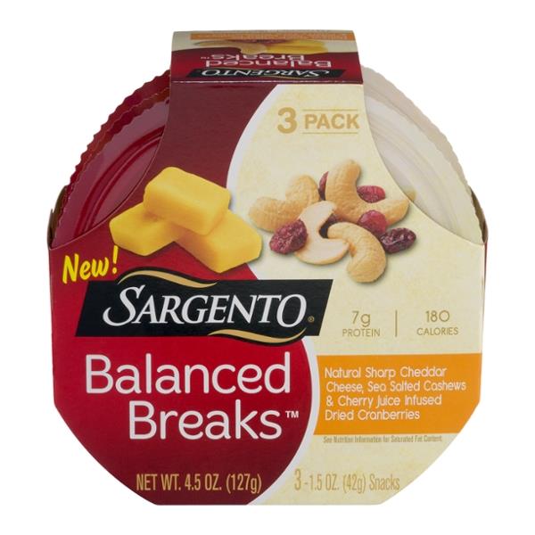 Sargento Balanced Breaks Natural Sharp Cheddar Cheese, Cashews, & Dried ...