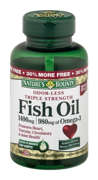 Nature's Bounty Odor-Less Fish Oil Dietary Softgels Triple Strength ...