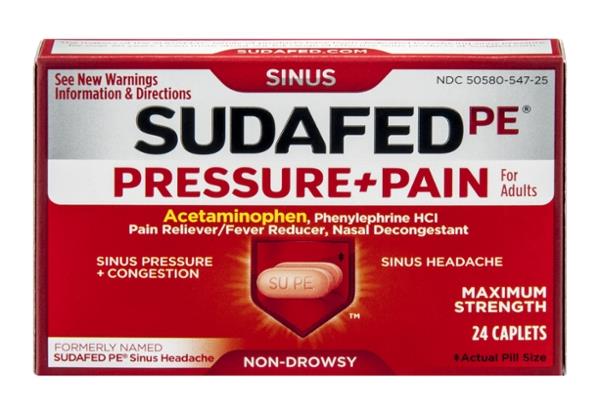 Sudafed PE Pressure + Pain For Adults Maximum Strength Non-Drowsy ...