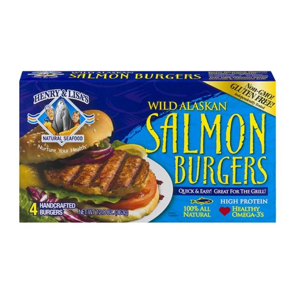 Henry & Lisas Salmon Burgers, Wild Alaskan 4 ea, Canned & Frozen Meat